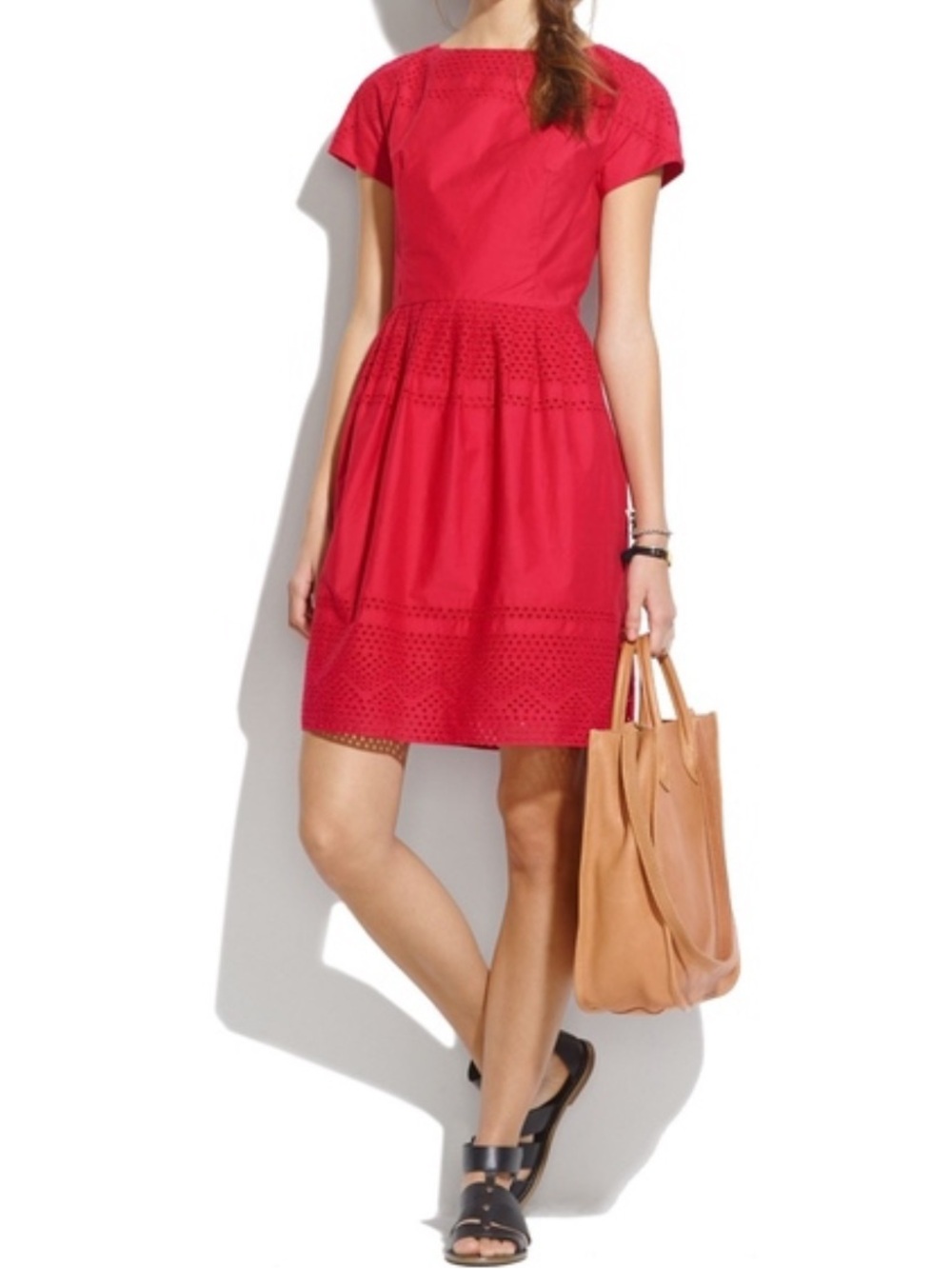 Madewell Eyelet Lattice Red Dress